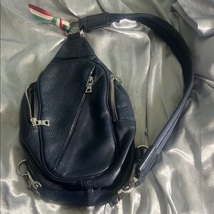Navy Pebbled Leather Crossbody Sling Bag